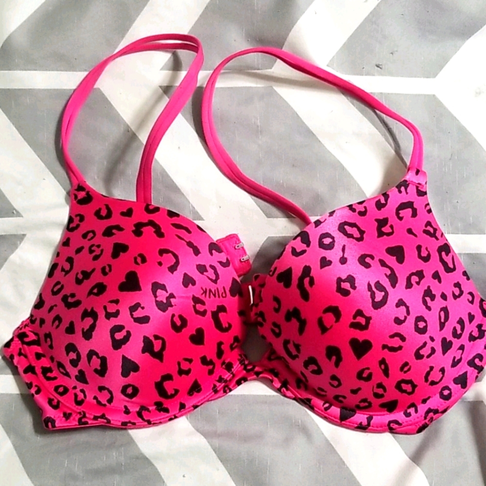 VS PINK Leopard Pink Push Up Bra